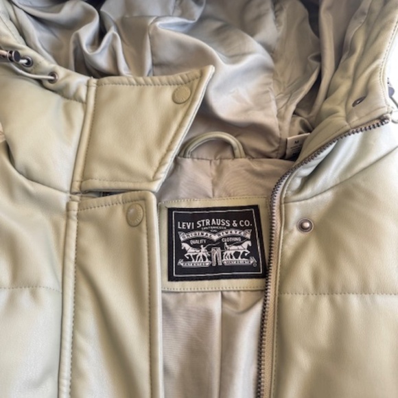 Levis Water Resistant Faux Leather Puffer Jacket with Hood - Picture 3 of 6